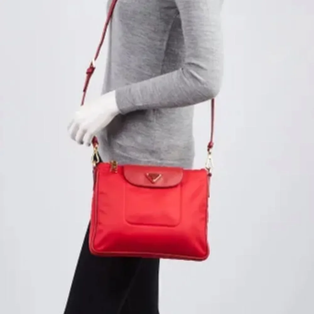 NEW, PRADA Rosso Tessuto Nylon And Saffiano Leather Small Crossbody Bag,